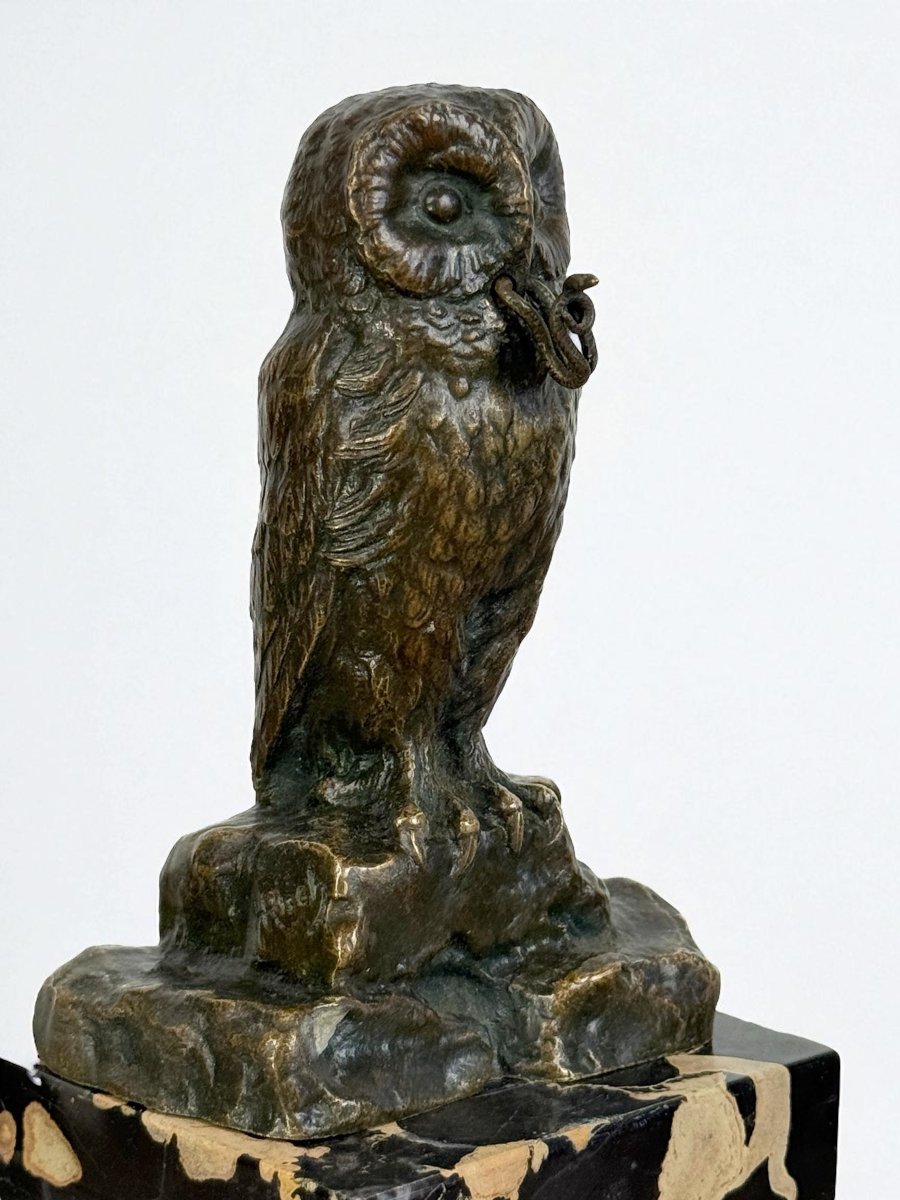 PORTE MONTRE EN BRONZE SIGNÉ H.RISCH REPRESENTANT UNE CHOUETTE ET SON SERPENT-photo-6