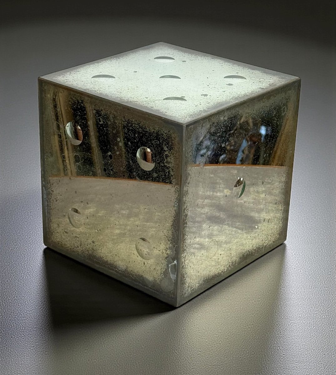 GROS DÉ EN VERRE VIEILLI DES ANNÉES 70 AVEC NUMEROS EN FORME DE BULLE-photo-2