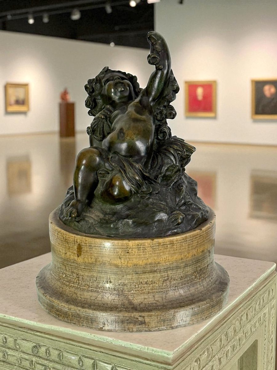 PUTTI EN BRONZE PATINÉ REPOSANT SUR UN SOCLES EN MARBRE EPOQUE FIN XVIIIe-photo-2