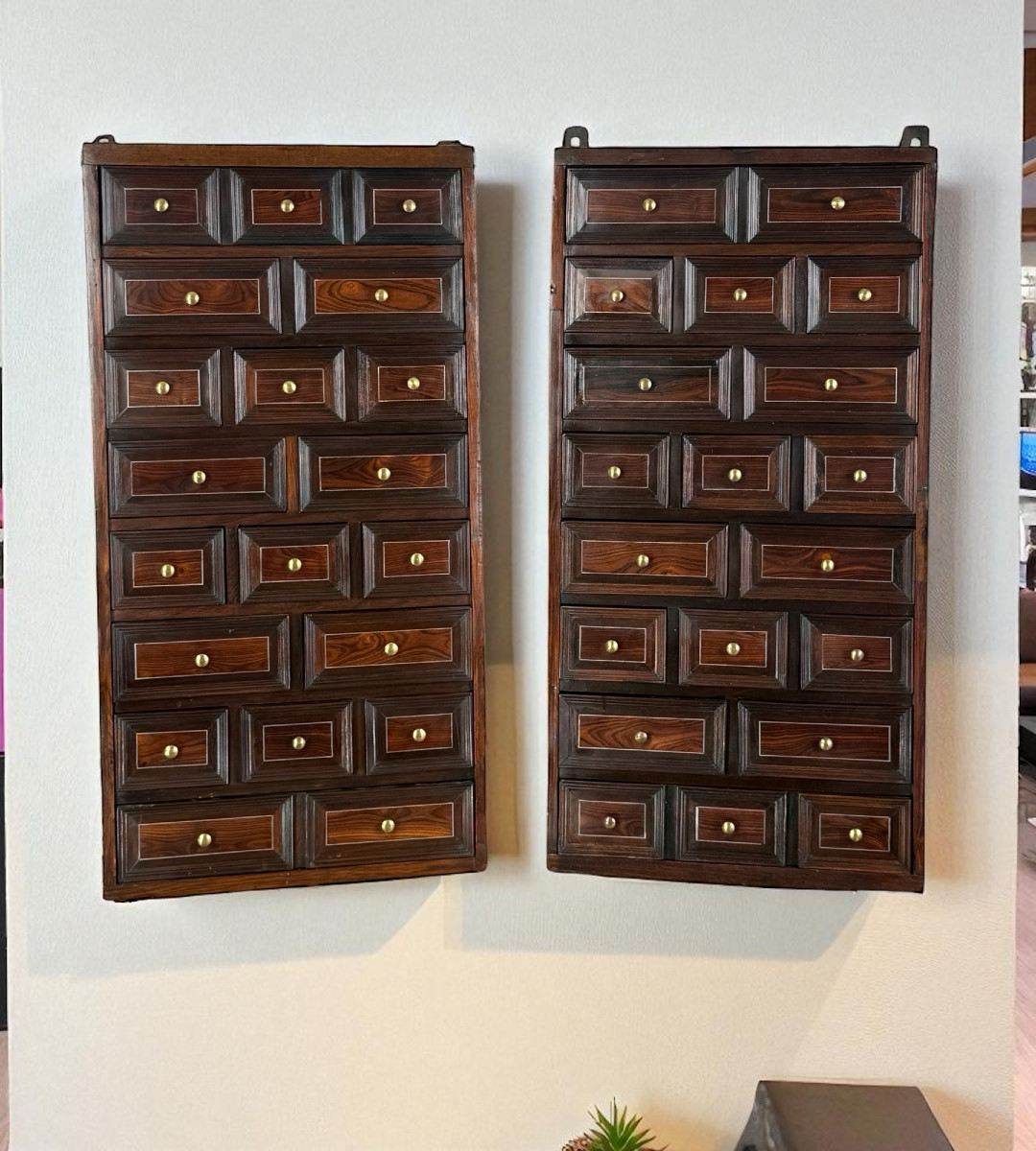 Pair Of Rosewood Wall Cabinets With 17 Drawers On Each, 17th Century-photo-3