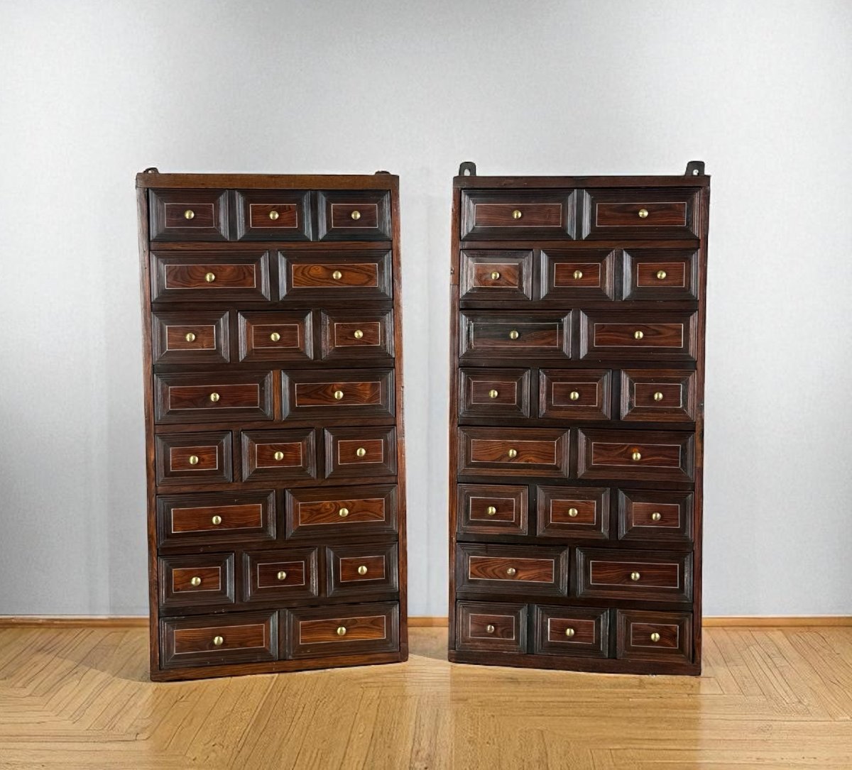 Pair Of Rosewood Wall Cabinets With 17 Drawers On Each, 17th Century-photo-1