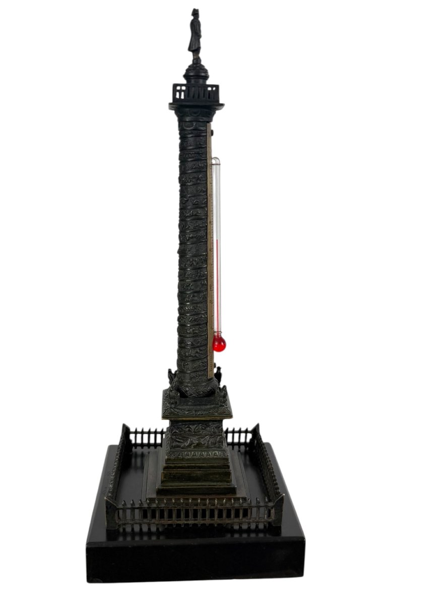 THERMOMÈTRE XIXe EN BRONZE REPRÉSENTANT LA COLONNE VENDÔME SURMONTÉE DE NAPOLÉON-photo-3