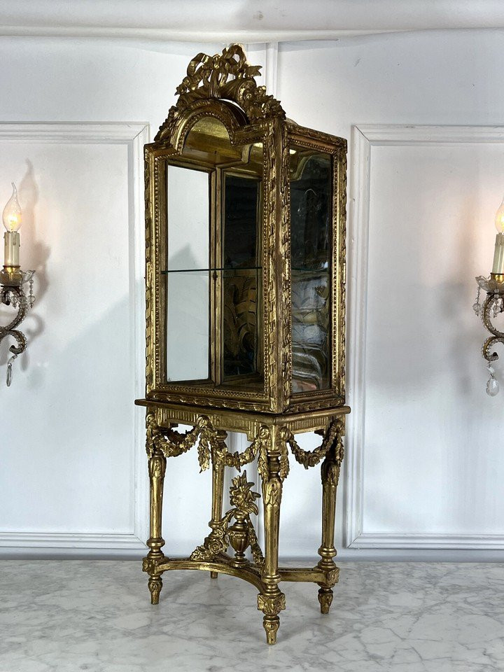 Small 19th Century Showcase On Feet In Carved And Gilt Wood In The Louis XV Style-photo-5