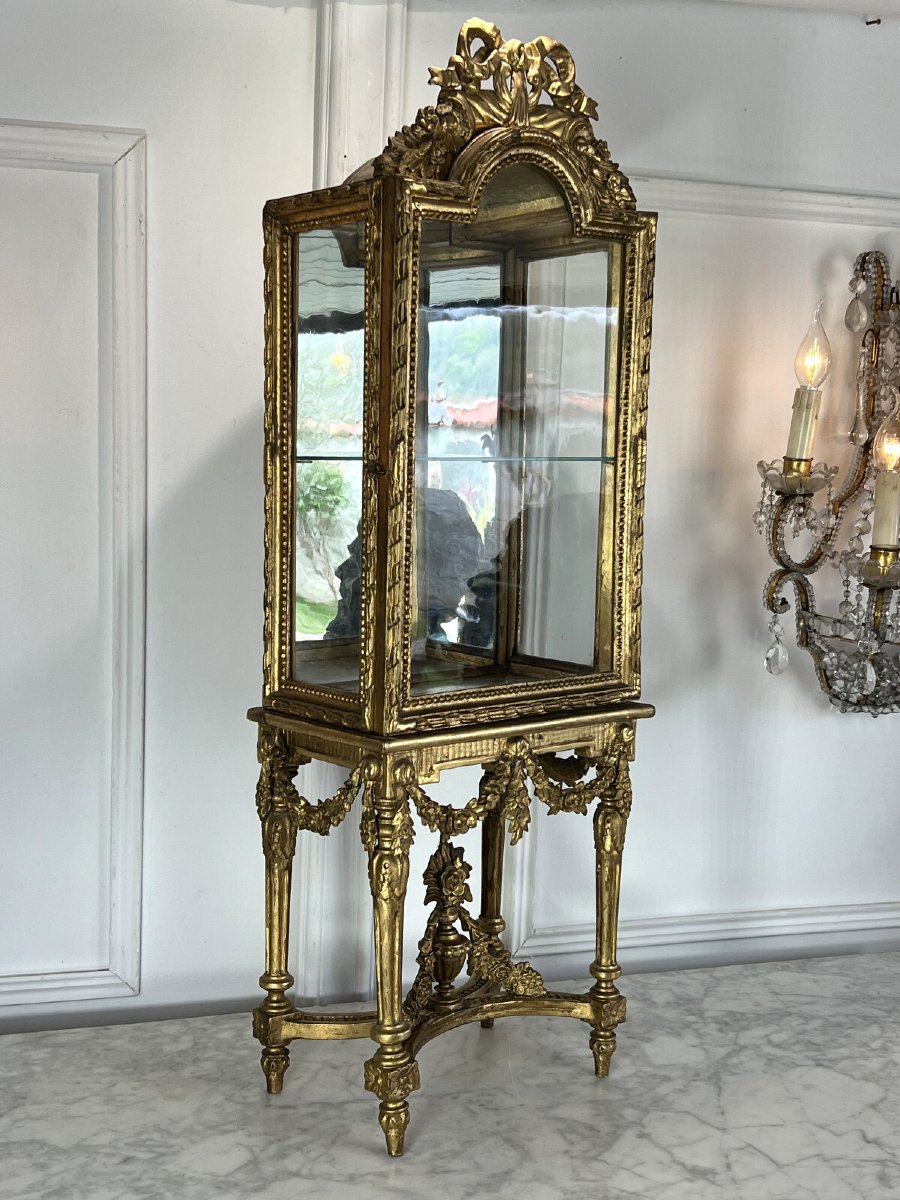 Small 19th Century Showcase On Feet In Carved And Gilt Wood In The Louis XV Style-photo-8