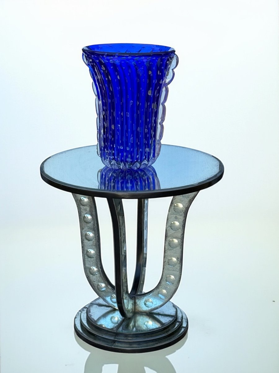 TABLE / GUÉRIDON EN VERRE VIEILLI A DÉCOR DE BULLES DES ANNÉES 70-photo-2