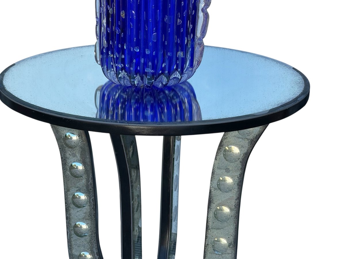 TABLE / GUÉRIDON EN VERRE VIEILLI A DÉCOR DE BULLES DES ANNÉES 70-photo-3