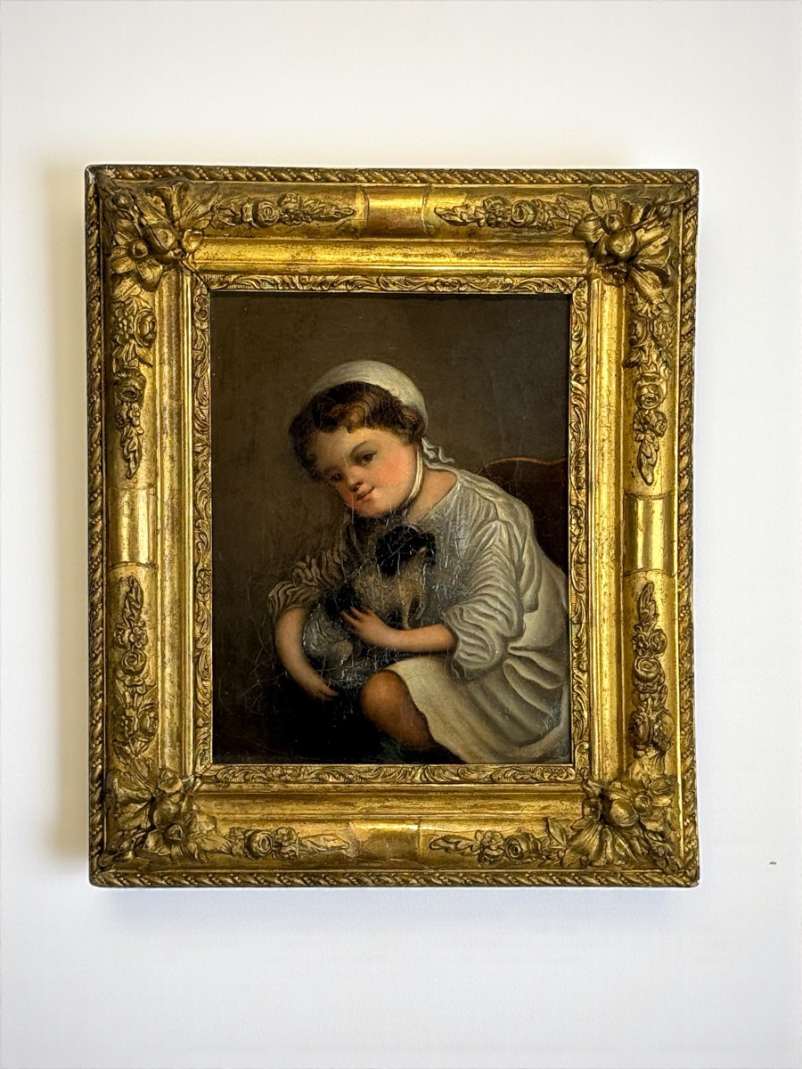 19th Century Oil On Canvas In The Style Of Greuse "from Château De Brialy"-photo-3