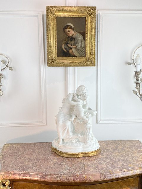 19th Century Oil On Canvas In The Style Of Greuse "from Château De Brialy"-photo-1