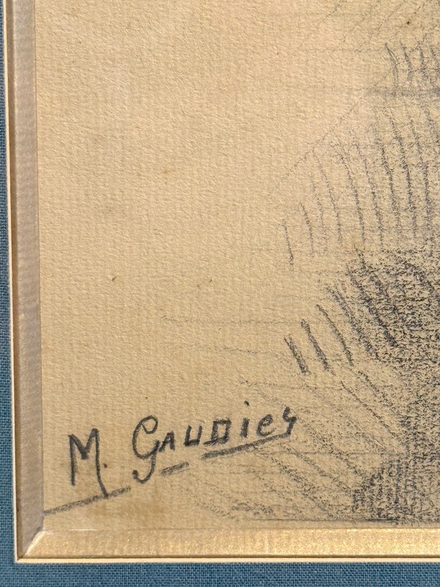 Old 19th Century Drawing Under Glass "group Of Angels" Signed M. Gaudier-photo-1