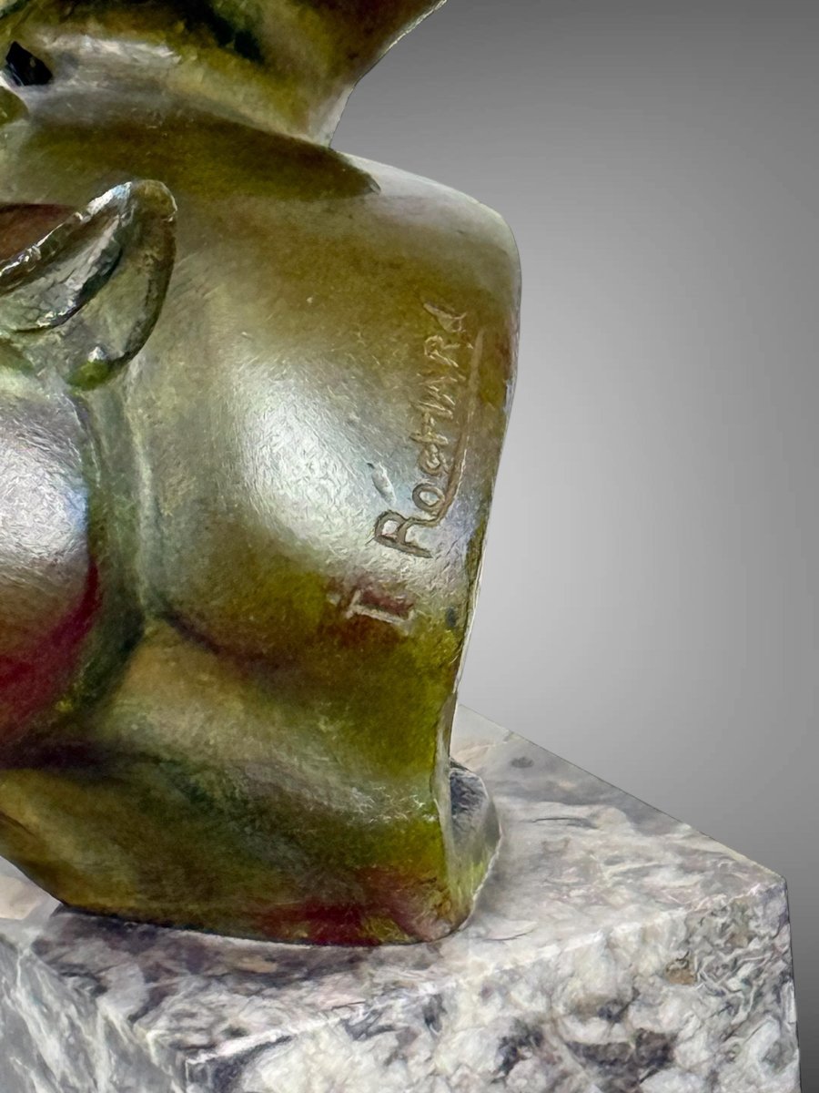 Bronze By Irenée Rochard (1906-1984) With Green Patina "two Lioness Heads"-photo-5