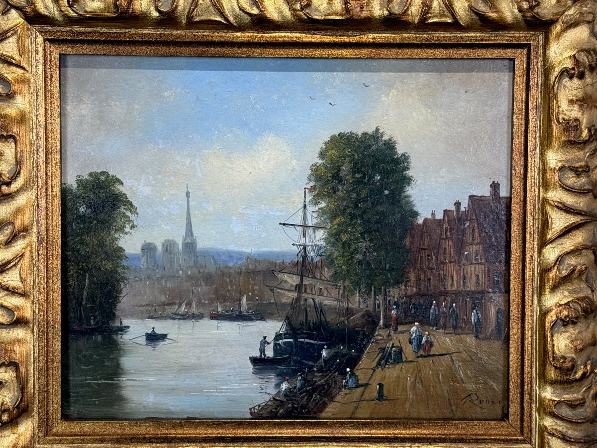 TABLEAU SIGNÉ GERARD ROUX / HUILE SUR PANNEAU " SCENE DE BORDDE SEINE A PARIS " -photo-2