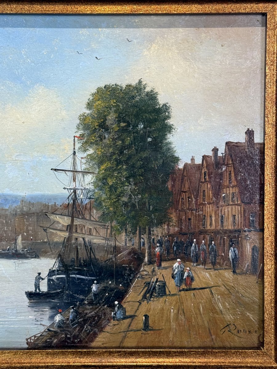 TABLEAU SIGNÉ GERARD ROUX / HUILE SUR PANNEAU " SCENE DE BORDDE SEINE A PARIS " -photo-2