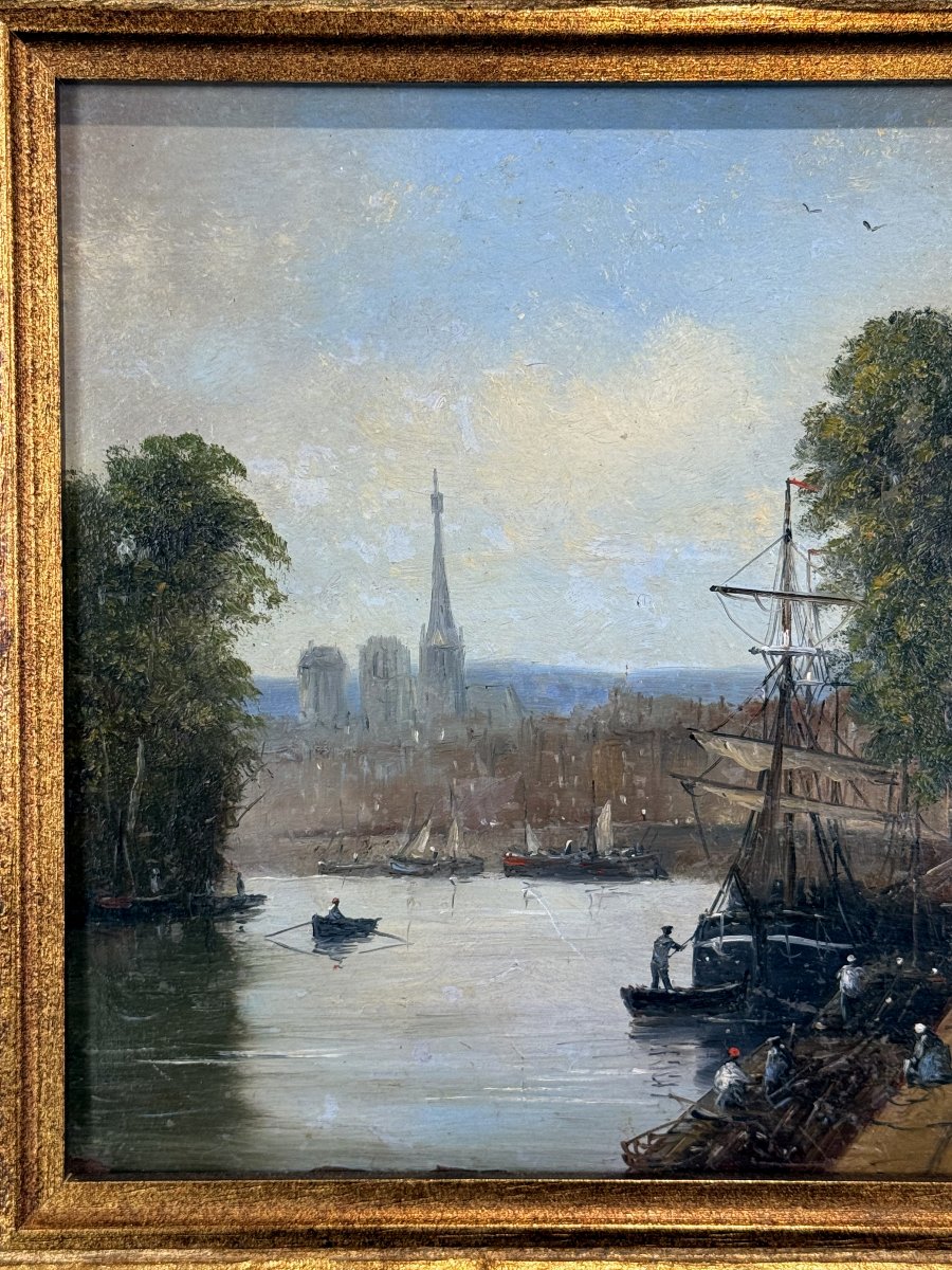 TABLEAU SIGNÉ GERARD ROUX / HUILE SUR PANNEAU " SCENE DE BORDDE SEINE A PARIS " -photo-3