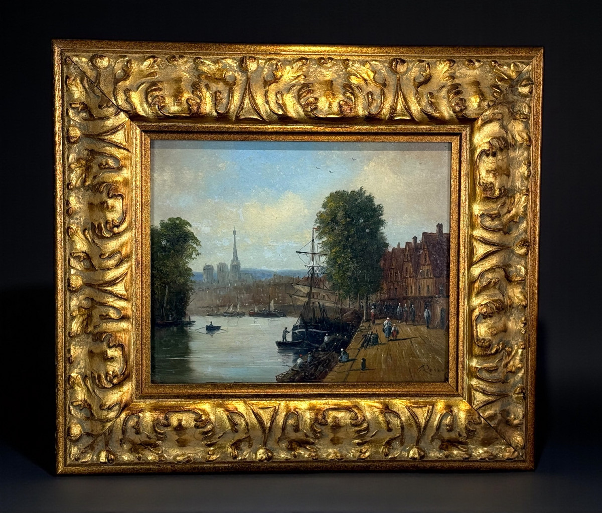 TABLEAU SIGNÉ GERARD ROUX / HUILE SUR PANNEAU " SCENE DE BORDDE SEINE A PARIS " 