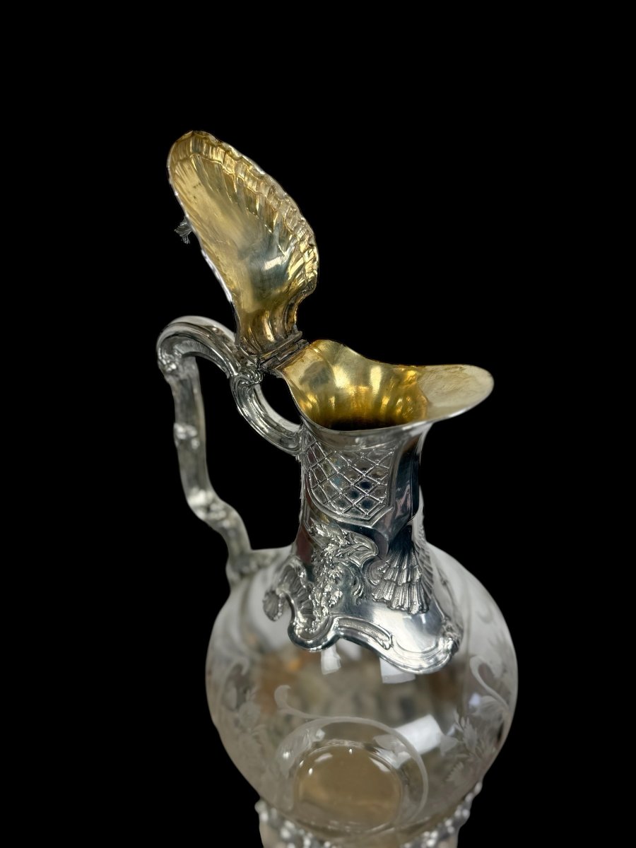 Solid Silver And Crystal Ewer / Carafe 1880 Master Silversmith édouard Ernie-photo-5