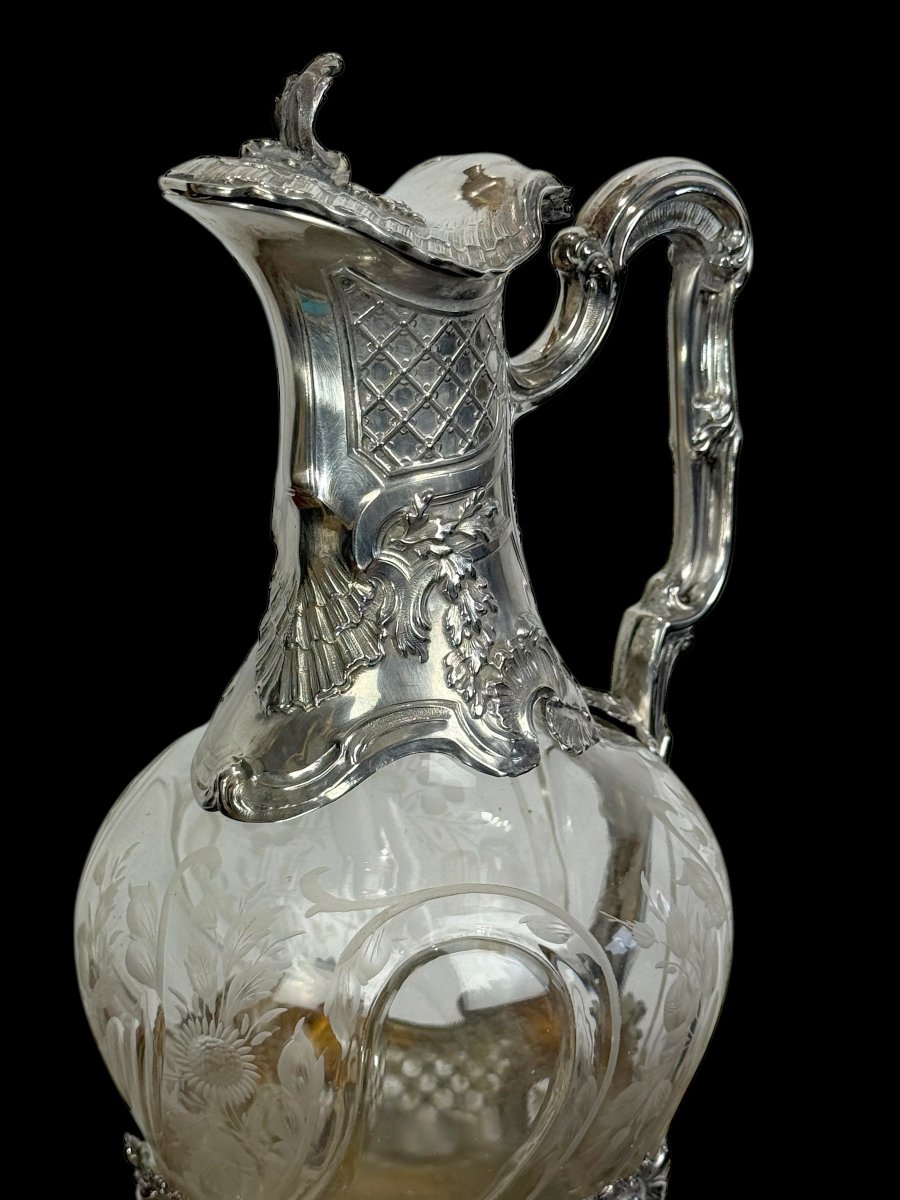 Solid Silver And Crystal Ewer / Carafe 1880 Master Silversmith édouard Ernie-photo-6