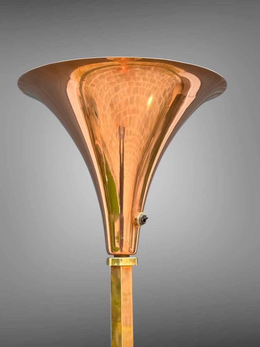 LAMPADAIRE ITALIEN DES ANNÉES 30 EPOQUE ART DECO EN CUIVRE ET LAITON DE 175 CM DE HAUT -photo-4