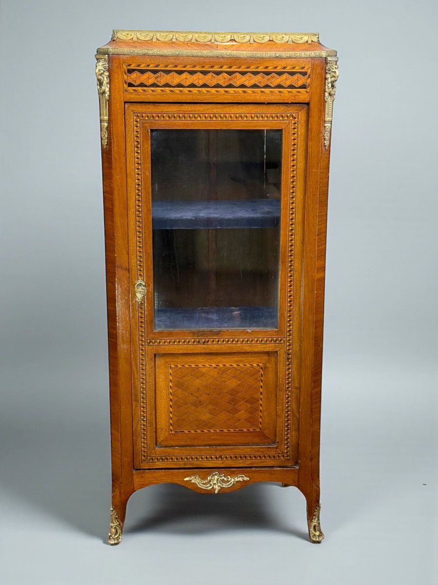 Small Marquetry Display Cabinet Decorated With Bronze From The 19th Century In The Louis XV Style-photo-1