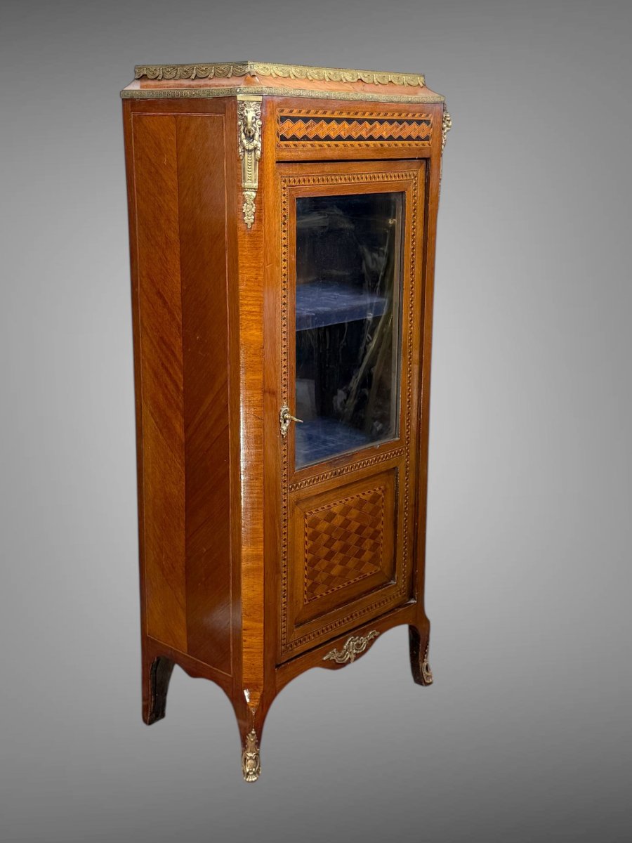 Small Marquetry Display Cabinet Decorated With Bronze From The 19th Century In The Louis XV Style-photo-2