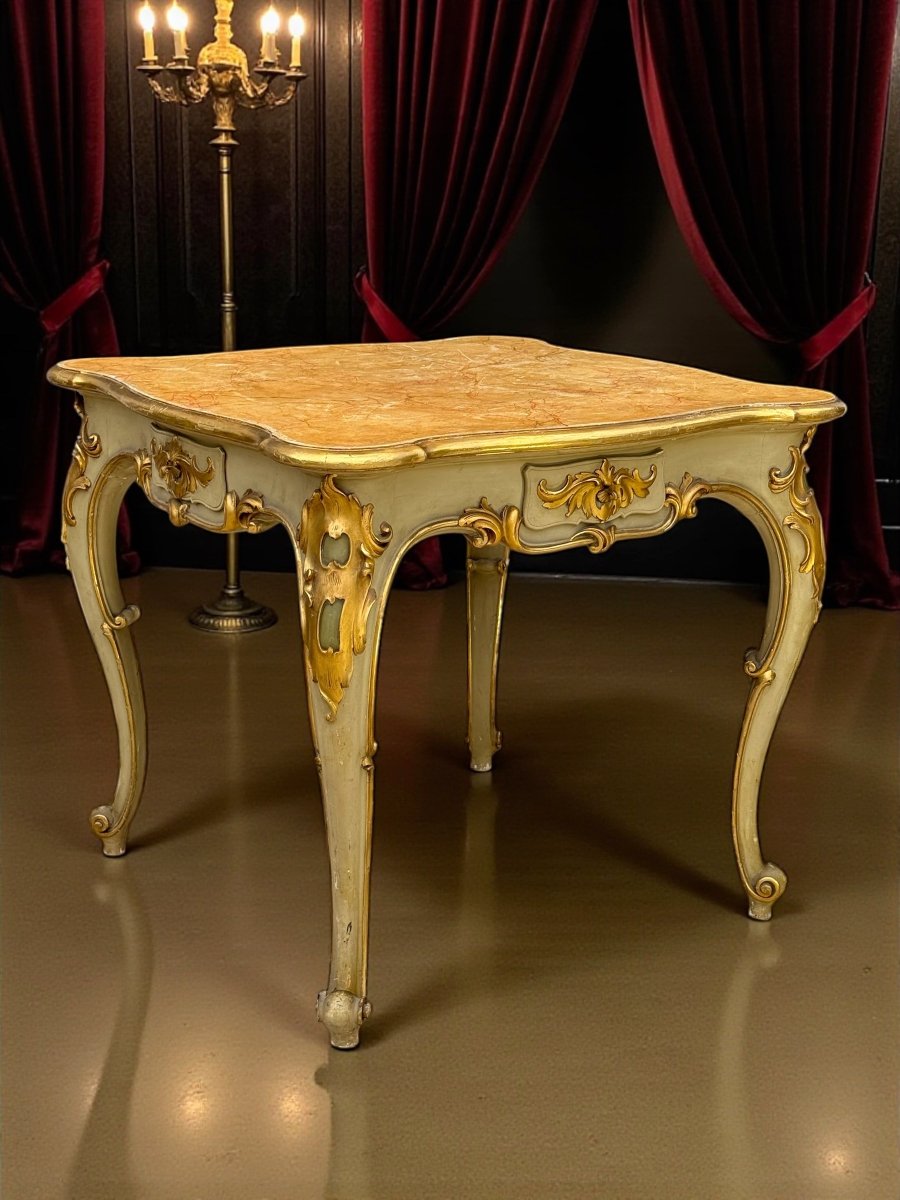 TABLE DE MILIEU ITALIENNE DU XIXe DE STYLE LOUIS XV EN BOIS PEINT ET DORÉ-photo-3