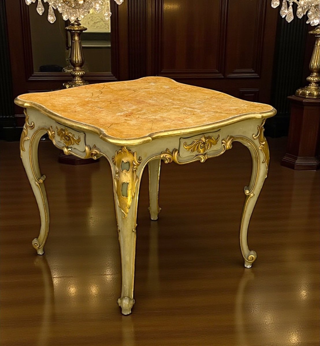 TABLE DE MILIEU ITALIENNE DU XIXe DE STYLE LOUIS XV EN BOIS PEINT ET DORÉ-photo-5