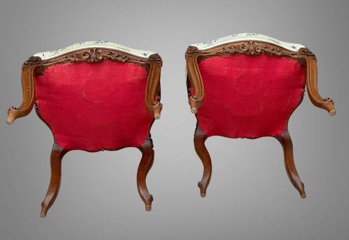 PAIRE DE CHAISES ANCIENNES DES ANNÉES 1900 DE STYLE LOUIS XV EN CHÊNE SCULPTÉ-photo-6