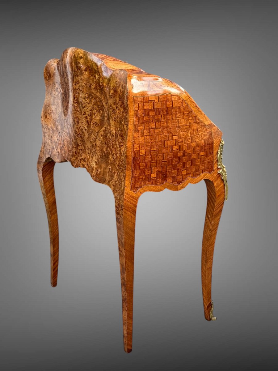 19th Century Louis XV Style Marquetry Desk With Caprice Architectural Decor-photo-7