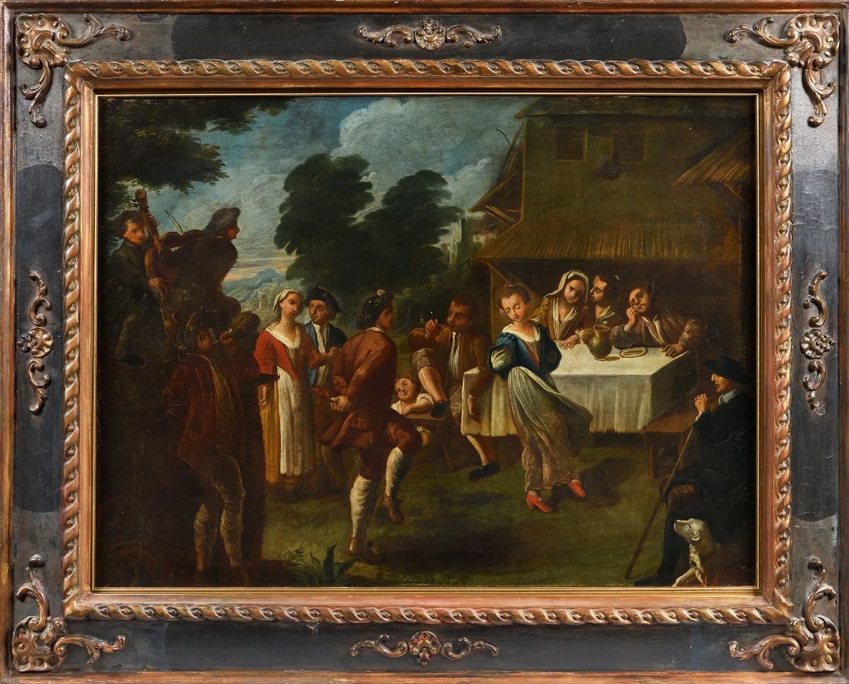 Painting / Italian School Of The 18th Century / Oil On Canvas "the Village Festival"-photo-2