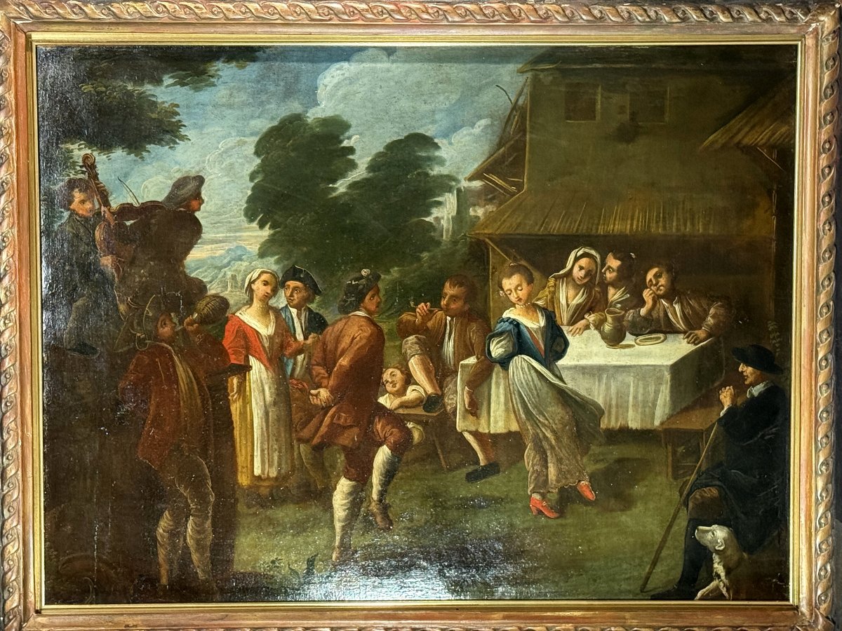 Painting / Italian School Of The 18th Century / Oil On Canvas "the Village Festival"-photo-3