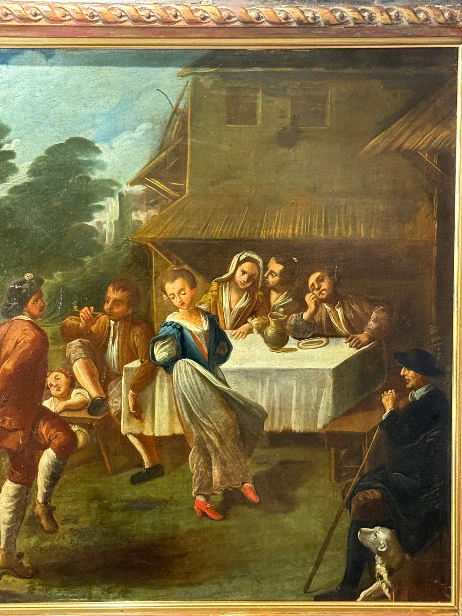 Painting / Italian School Of The 18th Century / Oil On Canvas "the Village Festival"-photo-3