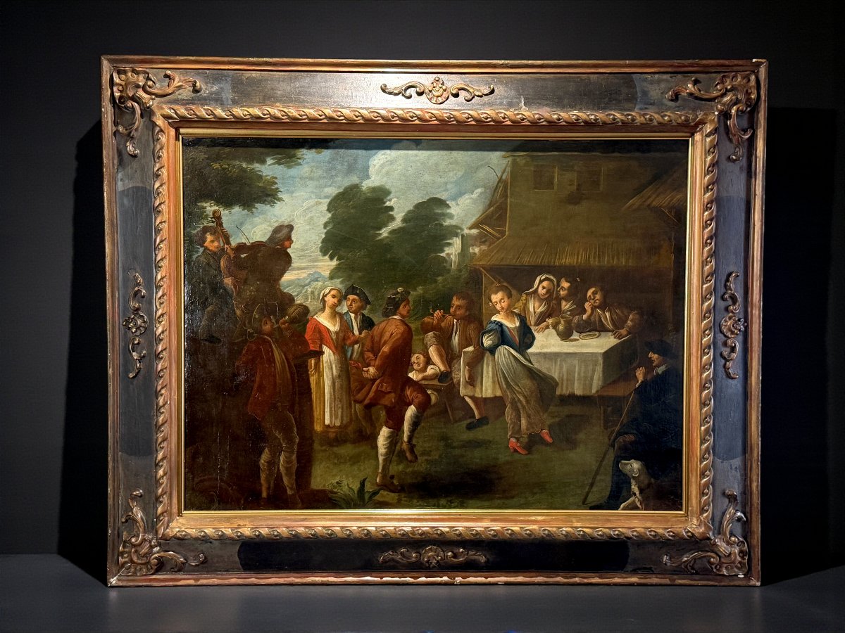 Painting / Italian School Of The 18th Century / Oil On Canvas "the Village Festival"-photo-5