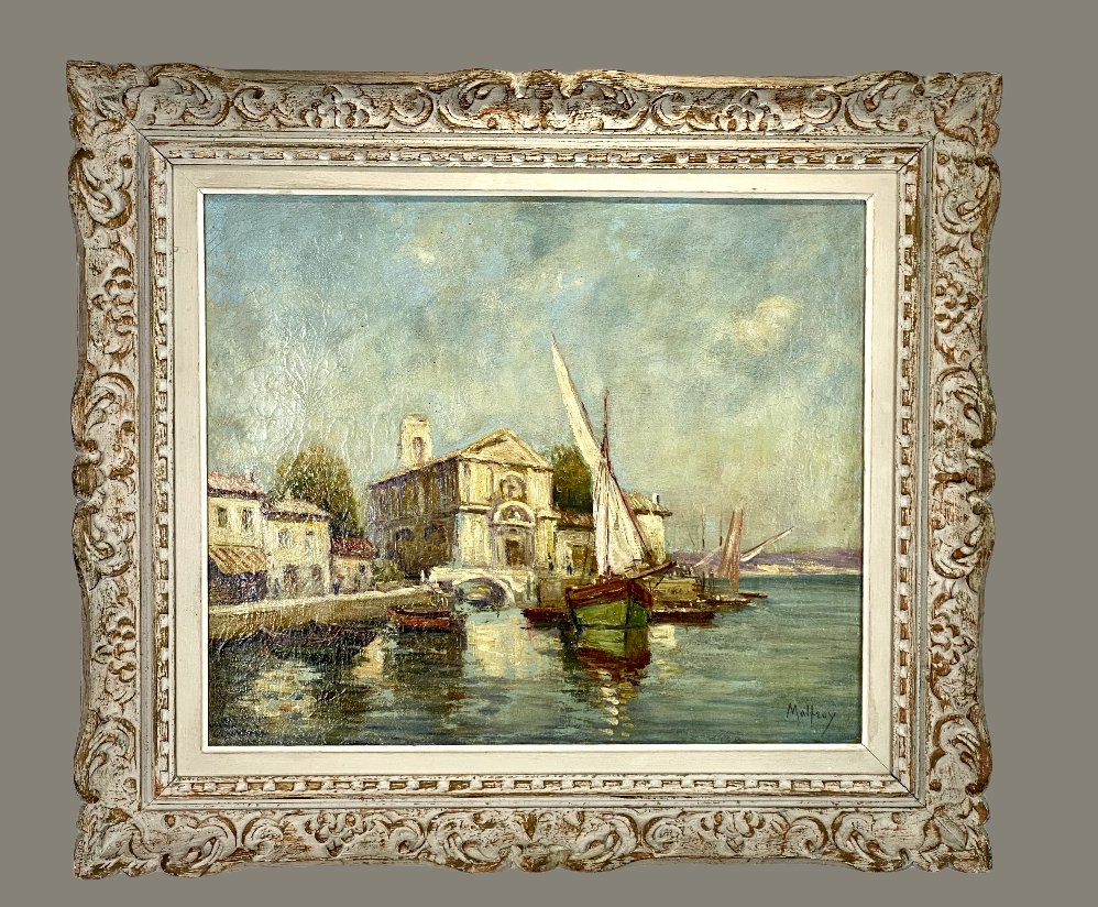 HENRY MALFROY 1895-1944 /HUILE SUR TOILE SIGNÉE "LE PORT DE MARTIGUES " ENCADRÉE-photo-2