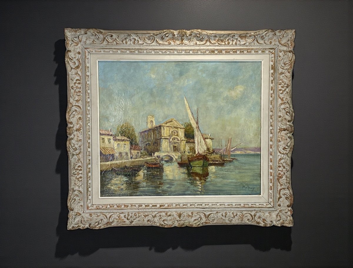 HENRY MALFROY 1895-1944 /HUILE SUR TOILE SIGNÉE "LE PORT DE MARTIGUES " ENCADRÉE-photo-3