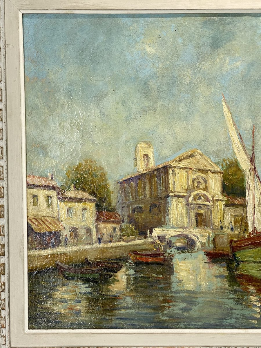 HENRY MALFROY 1895-1944 /HUILE SUR TOILE SIGNÉE "LE PORT DE MARTIGUES " ENCADRÉE-photo-2