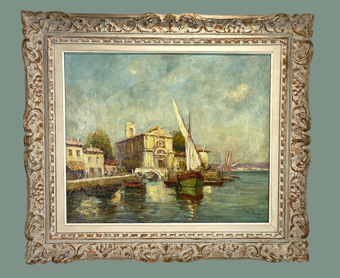 HENRY MALFROY 1895-1944 /HUILE SUR TOILE SIGNÉE "LE PORT DE MARTIGUES " ENCADRÉE-photo-5