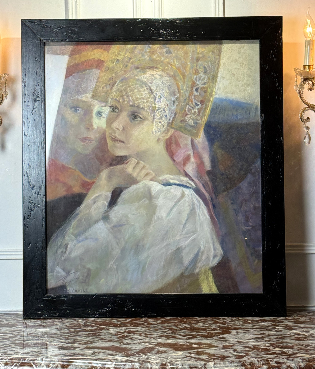 TABLEAU RUSSE / PASTEL SUR PAPIER DE GUEORGUI CHICHKINE 1948 " REVES RUSSES "