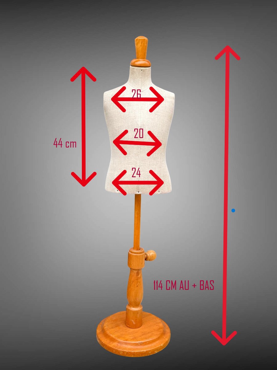 MANNEQUIN D ENFANT DES ANNÉES 50 EN BOIS ET TISSU RÉGLABLE EN HAUTEUR-photo-4