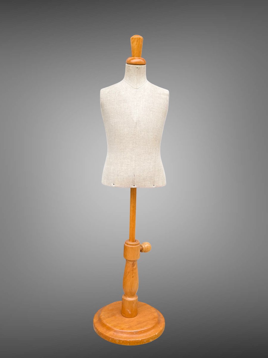 MANNEQUIN D ENFANT DES ANNÉES 50 EN BOIS ET TISSU RÉGLABLE EN HAUTEUR-photo-5
