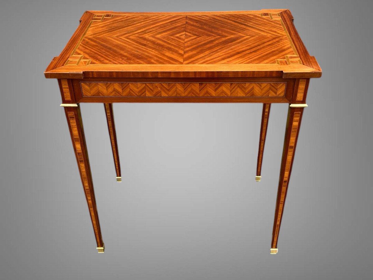 PETIT BUREAU ANCIEN DE STYLE LOUIS XVI EN MARQUETERIE OUVRANT PAR UN TIROIR-photo-4