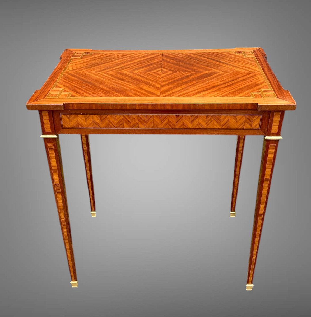 PETIT BUREAU ANCIEN DE STYLE LOUIS XVI EN MARQUETERIE OUVRANT PAR UN TIROIR-photo-7