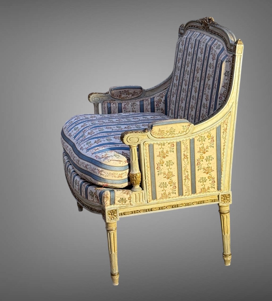 MARQUISE ANCIENNE DE STYLE LOUIS XVI EN BOIS LAQUÉ ET DORÉ DES ANNÉES 1900-photo-4