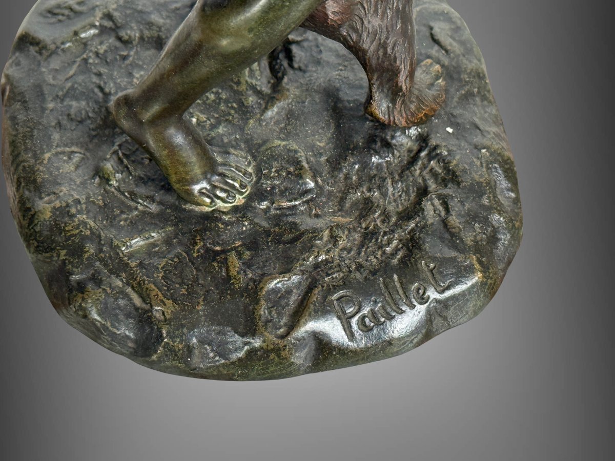 Antique Bronze Signed By Charles Paillet (1871-1937) "the Baccana And Her Bear"-photo-2