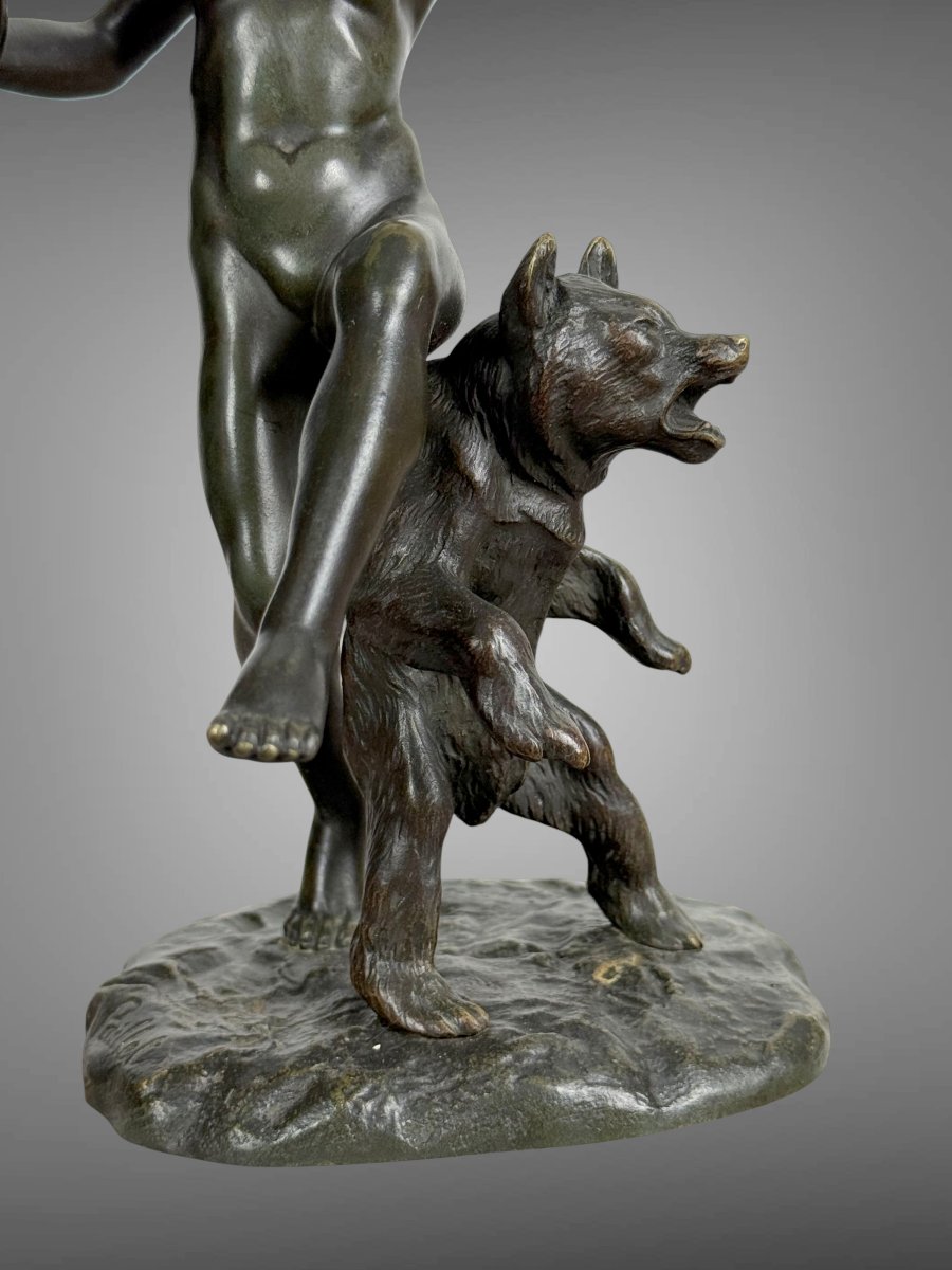Antique Bronze Signed By Charles Paillet (1871-1937) "the Baccana And Her Bear"-photo-6