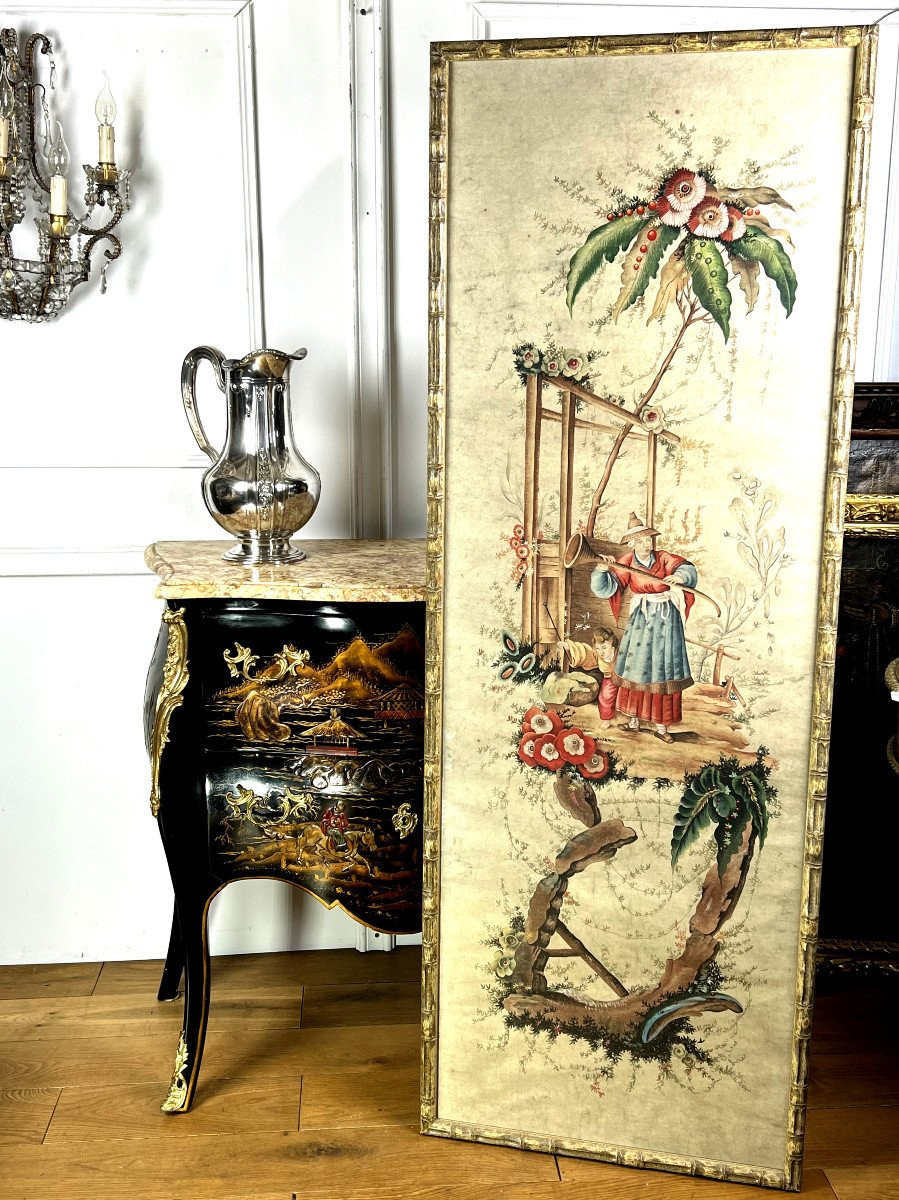 Large Watercolor Late 18th/early 19th Century In Chinese Paper On Rice Paper (reframed) -photo-2