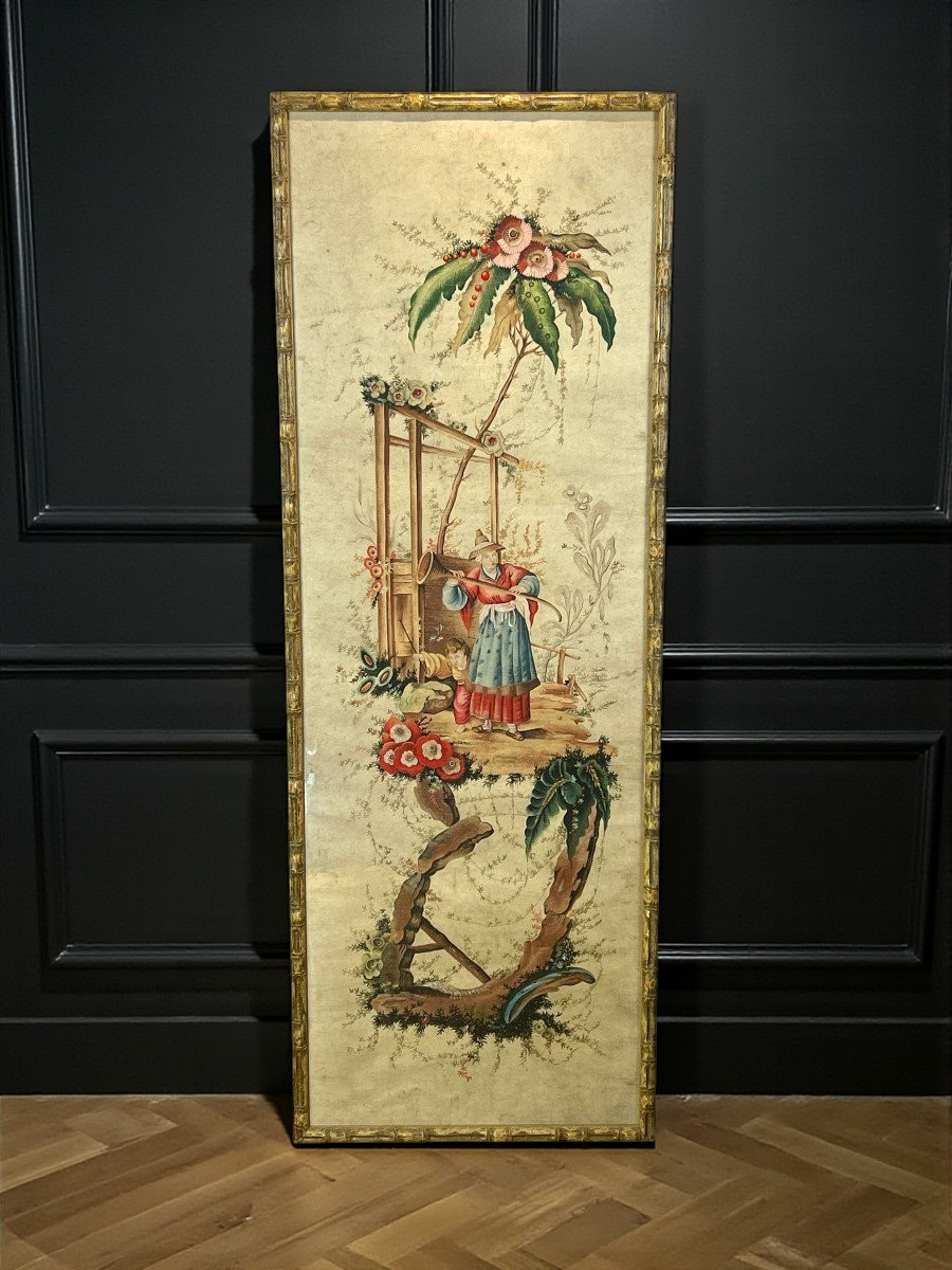 Large Watercolor Late 18th/early 19th Century In Chinese Paper On Rice Paper (reframed) -photo-3