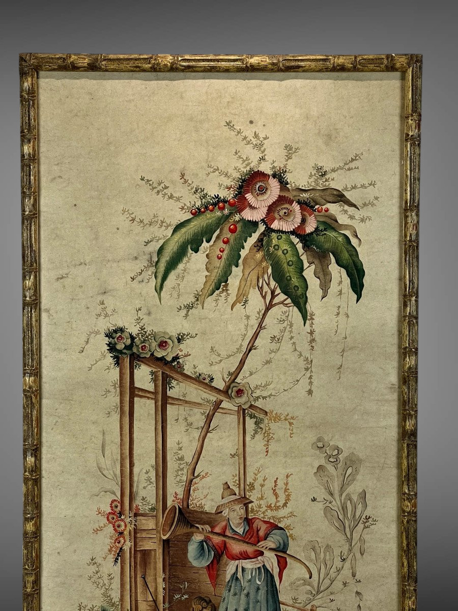Large Watercolor Late 18th/early 19th Century In Chinese Paper On Rice Paper (reframed) -photo-4