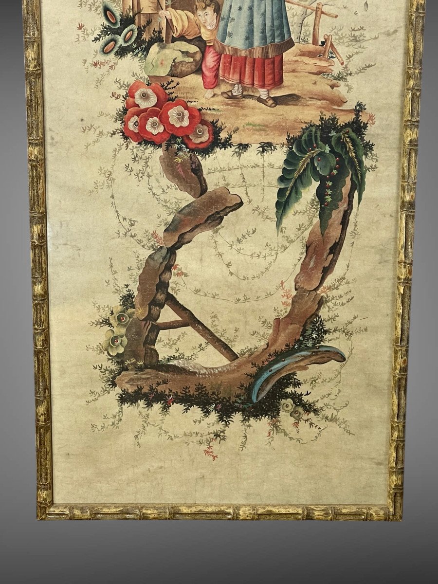 Large Watercolor Late 18th/early 19th Century In Chinese Paper On Rice Paper (reframed) -photo-3