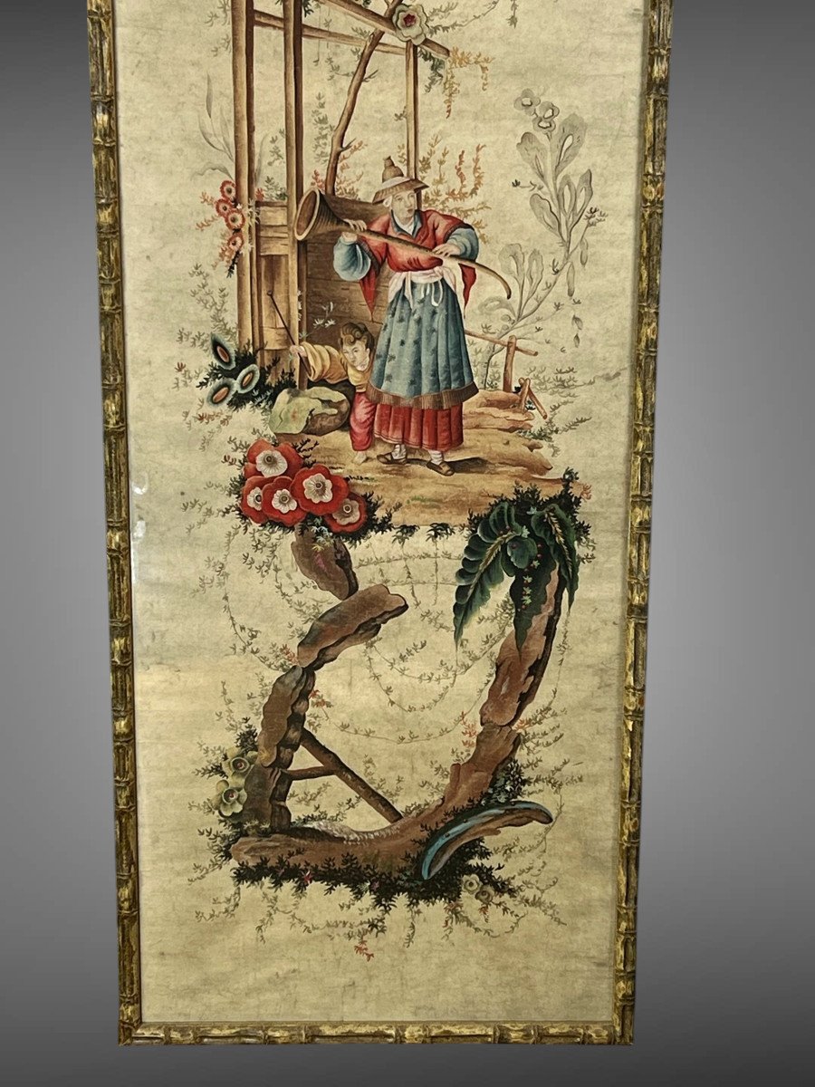 Large Watercolor Late 18th/early 19th Century In Chinese Paper On Rice Paper (reframed) -photo-5