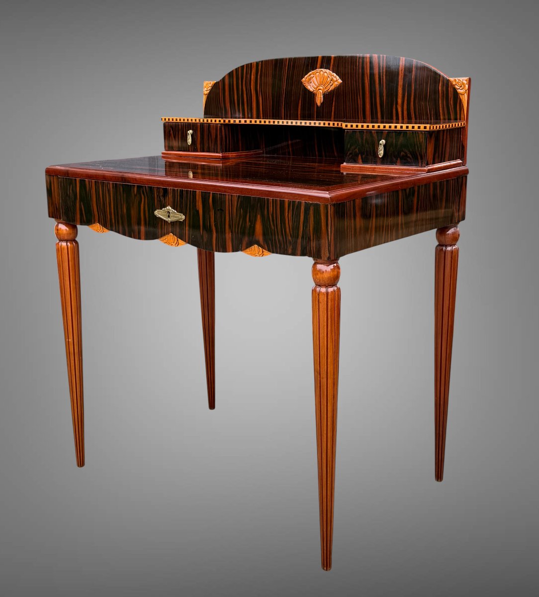 Desk / Art Deco Happiness Of The Day Attributed To Paul Follot In Ebony And Macassar-photo-2