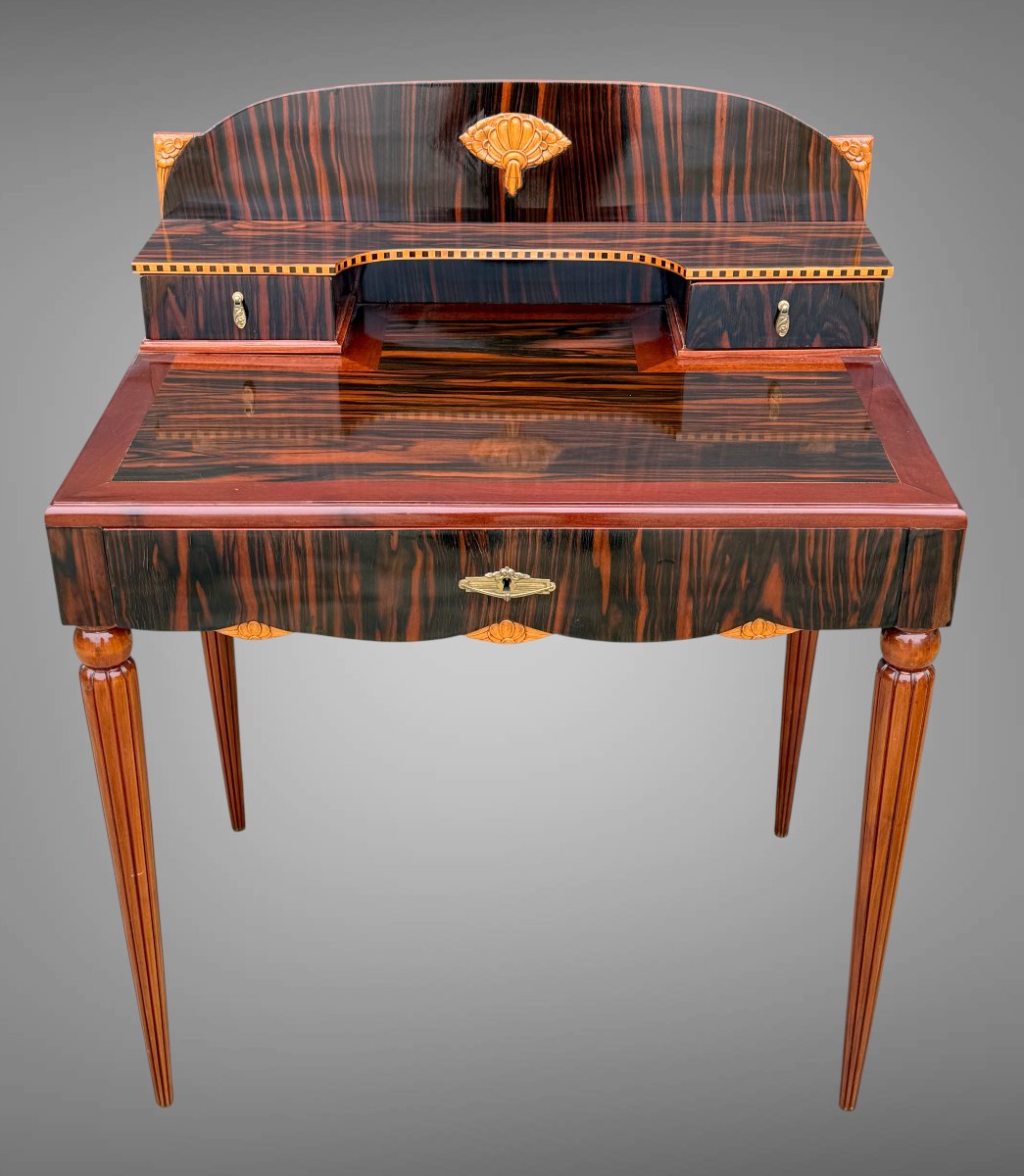 Desk / Art Deco Happiness Of The Day Attributed To Paul Follot In Ebony And Macassar-photo-3